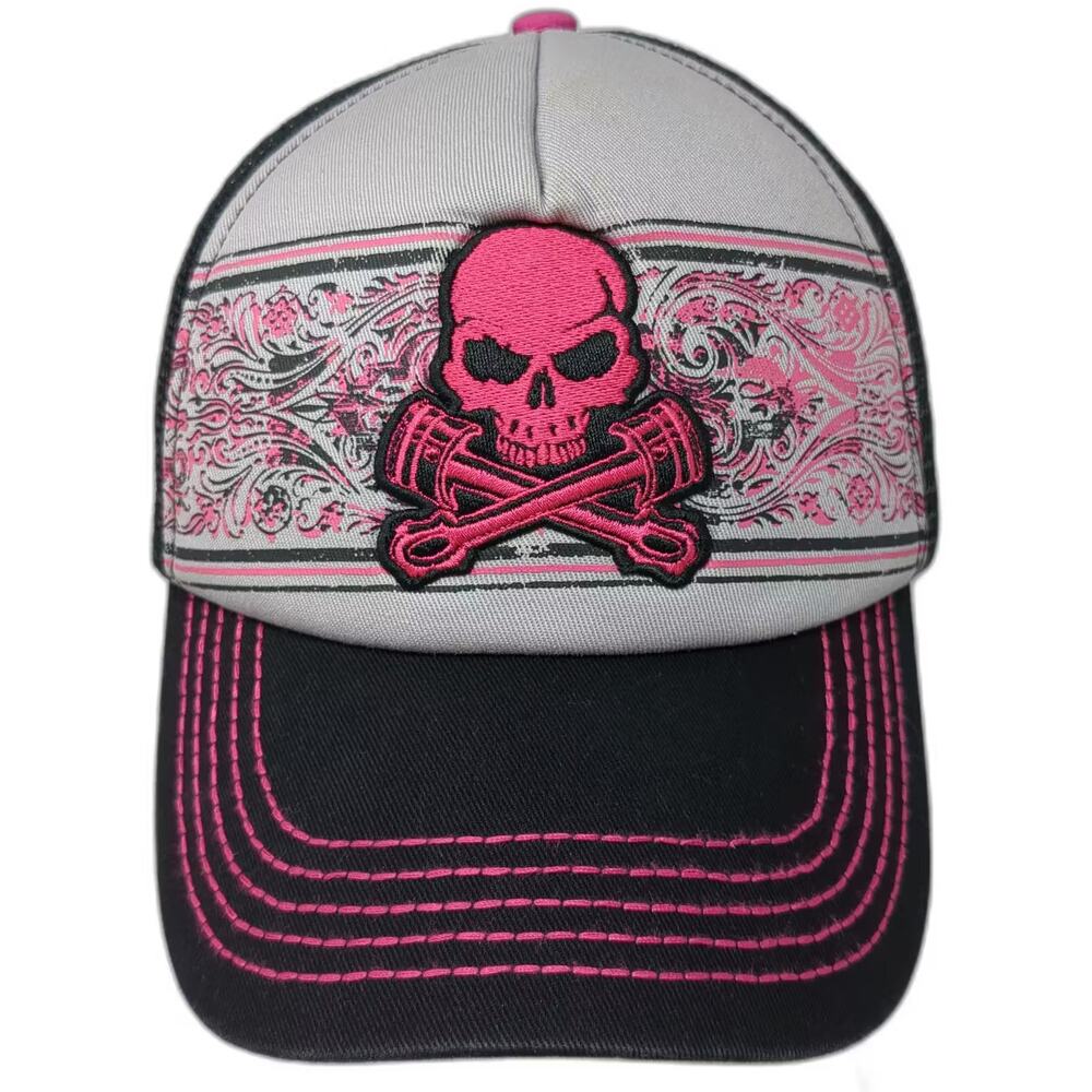 Monster Jam Grave Digger Trucker Hat Black Pink OS Skull Snapback Racing Mesh